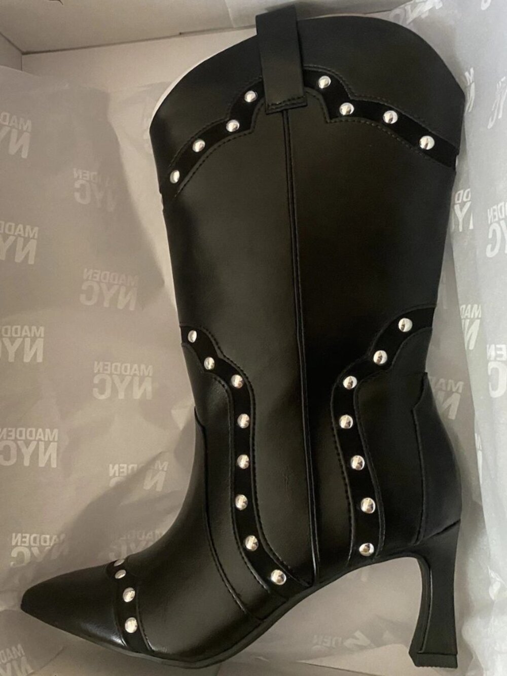 Kit West Studded Western Knee High Kitten Heels Studs Party School Work Travel
